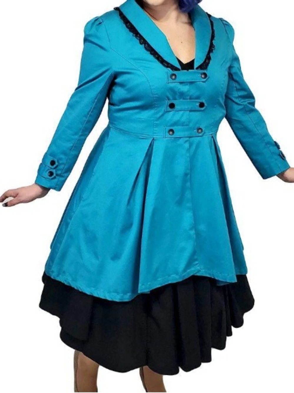 NWT Military Cadet Steampunk Chicstar Coat Teal Blue A Line 4X